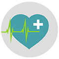 Illustration of Closing the Gap Quality Charter AngioDefender: Blue heart with white cross and green ECG.