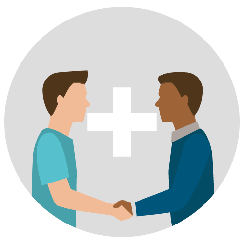 Illustration of Closing The Gap Quality Charter Customers: a man shaking hand with a healthcare professional.