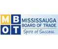 Award icon: Block character M, B, O, T and text reads "Mississauga Board of Trade", "Spirit of Success".