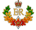Award icon: Wreath made of maple leaves, red maple leaf in the middle with number "60" on it. Wreath surrounding the words "E II R" and a crown.