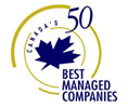 Award icon: Blue maple leaf in yellow circles, text reads "Canada’s 50 Best Managed Companies."