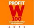 Award icon: Profit W100 Canada's Top Women Entrepreneurs 2010, orange background.