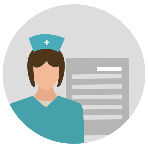 Nurse beside document. Graphic.