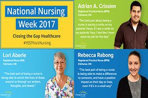 National Nursing Week 2017 At Closing The Gap Healthcare, Featuring RNs And RPNs: Adrian A. Crissien, Lori Aberle And Rebecca Rabong.