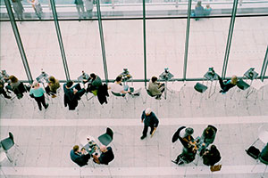 Top View Of Corporate Cafeteria.