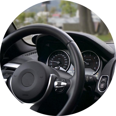 Close-up of car steering wheel.