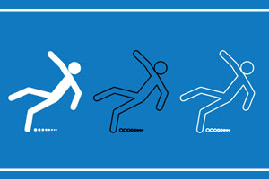 Illustration Of Falls: Three Stick Figures Falling, Blue Background.