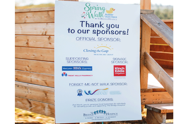 Sponsor Board For The Bridge Hospice Spring Walk Closing The Gap Healthcare.