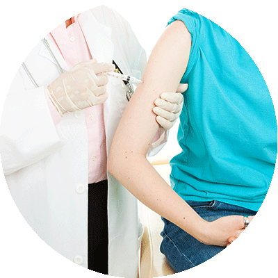 Nursing giving flu shot to kid.
